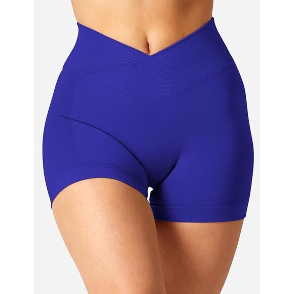 Women's Blue Nylon Scrunch Butt Workout 3.5" Seamless V Cross Waist Sports - Picture 6 of 8